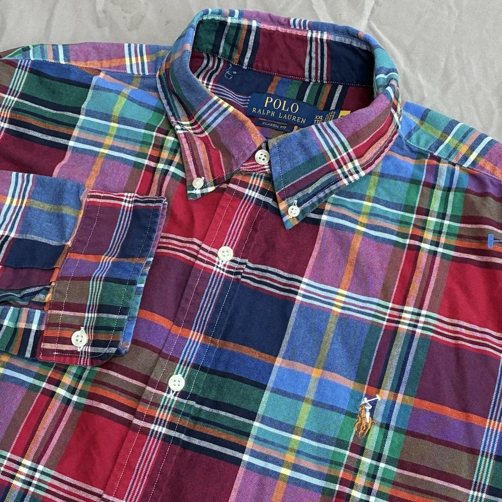 Polo Ralph Lauren Mens XXL Classic Fit Plaid Flannel Shirt Flesh Pony